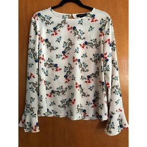 White Floral Blouse Bell Sleeves